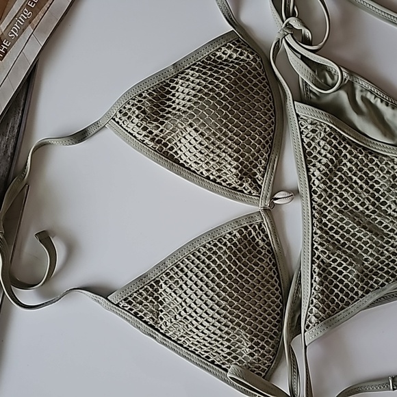 NWOT Zaful Sage Green Fishnet bikini set - Picture 5 of 10